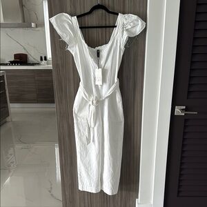 Zara White Sheath Jumpsuit with Square Neck